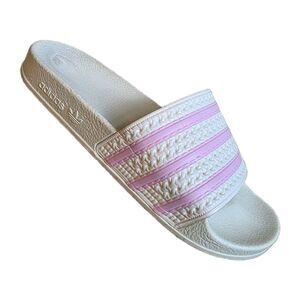 adidas Womens Size 7 US Adilette Slide 'Off White Clear Pink, Made In ITALY